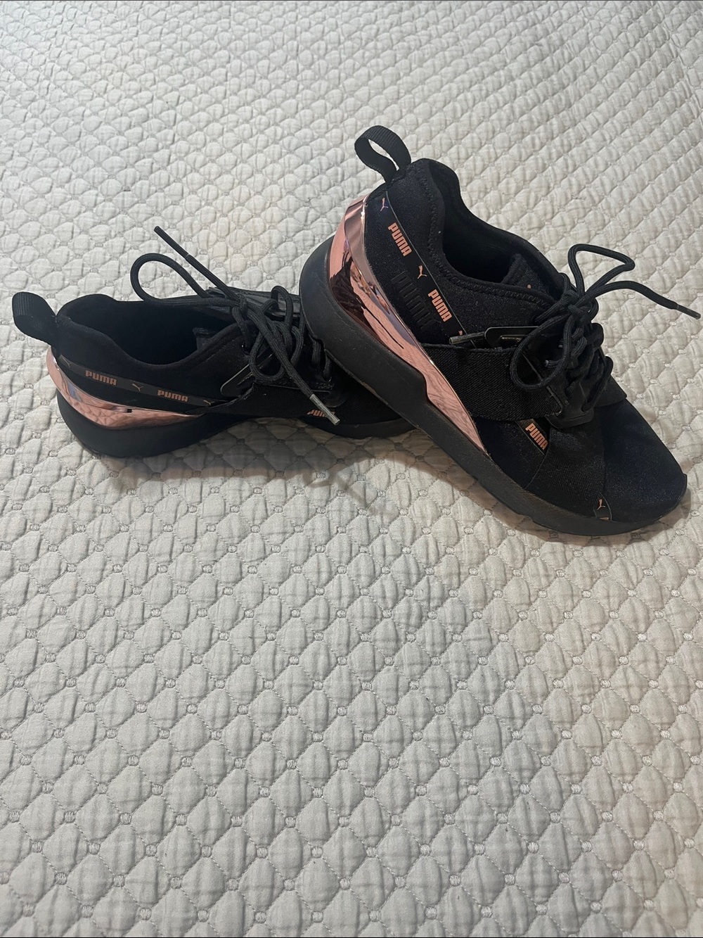Puma Women's Black Sneakers with Rose Gold Trim